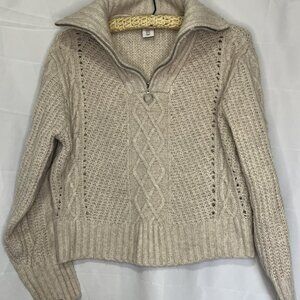 Sincerely Jules Women's Beige Cropped Sweater Size XS Chunky Cable Knit 3/4 Zip